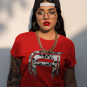 Woman wear The Aggressive Skully Tee Red